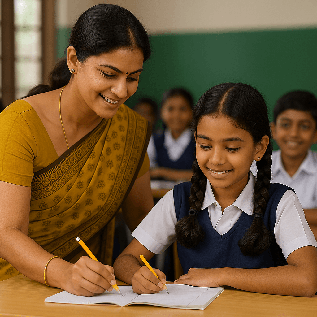Children receiving school materials